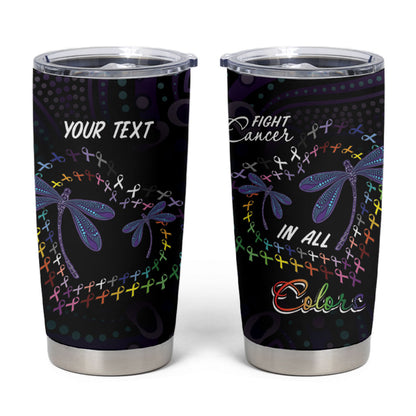 Fight Cancer In All Colors Australia Indigenous Personalized Tumbler Cup Dragonflies Aboriginal Art
