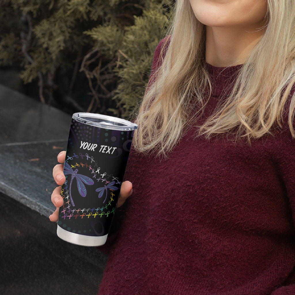 Fight Cancer In All Colors Australia Indigenous Personalized Tumbler Cup Dragonflies Aboriginal Art