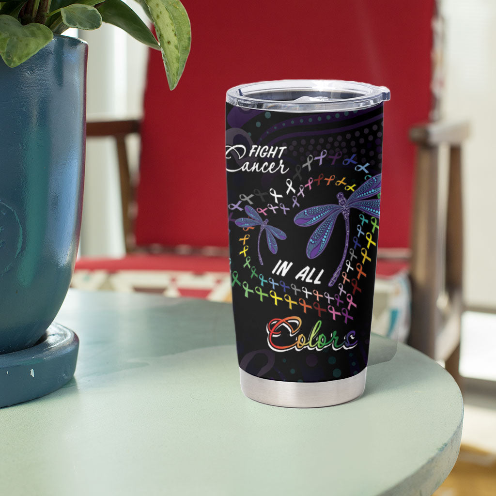 Fight Cancer In All Colors Australia Indigenous Personalized Tumbler Cup Dragonflies Aboriginal Art