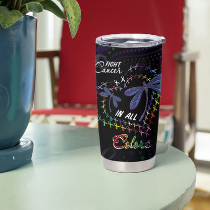 Fight Cancer In All Colors Australia Indigenous Personalized Tumbler Cup Dragonflies Aboriginal Art