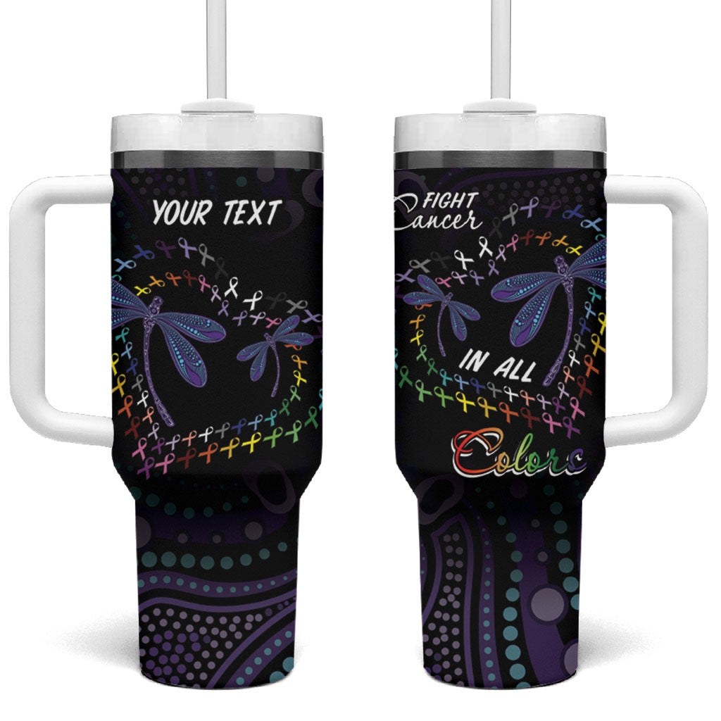Fight Cancer In All Colors Australia Indigenous Personalized Tumbler With Handle Dragonflies Aboriginal Art