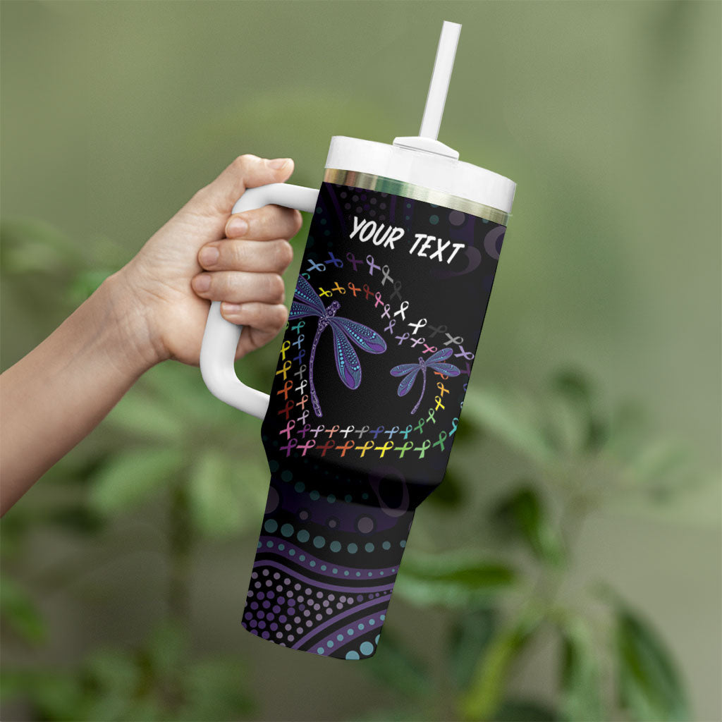 Fight Cancer In All Colors Australia Indigenous Personalized Tumbler With Handle Dragonflies Aboriginal Art