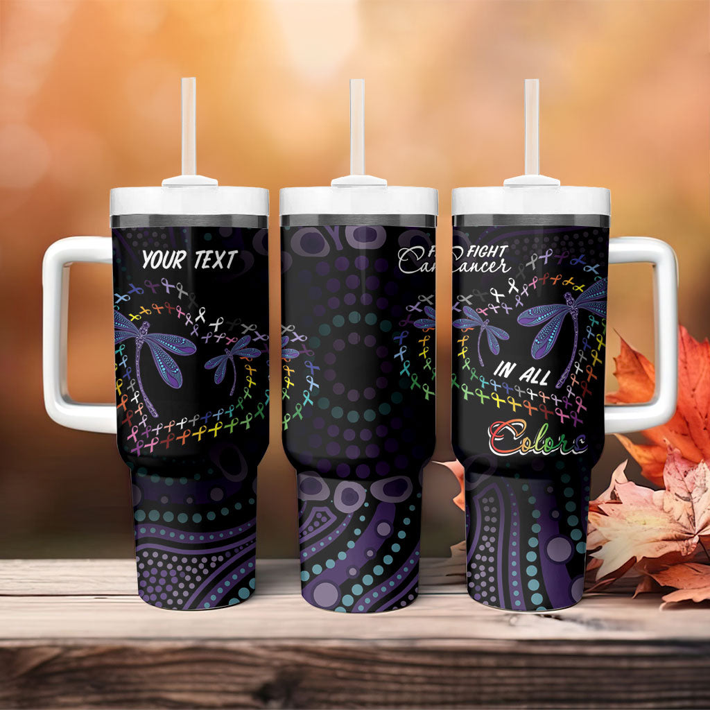 Fight Cancer In All Colors Australia Indigenous Personalized Tumbler With Handle Dragonflies Aboriginal Art