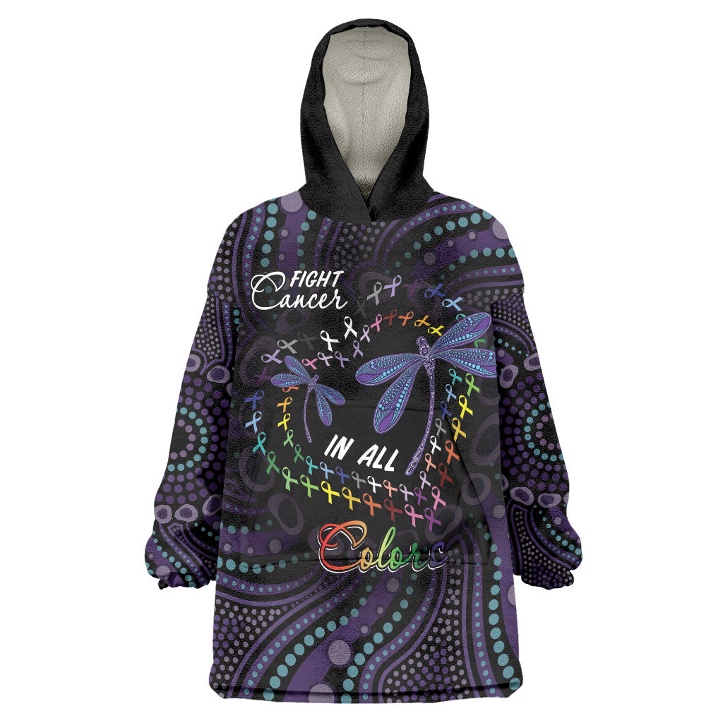 Fight Cancer In All Colors Australia Indigenous Personalized Wearable Blanket Hoodie Dragonflies Aboriginal Art