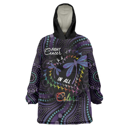 Fight Cancer In All Colors Australia Indigenous Personalized Wearable Blanket Hoodie Dragonflies Aboriginal Art