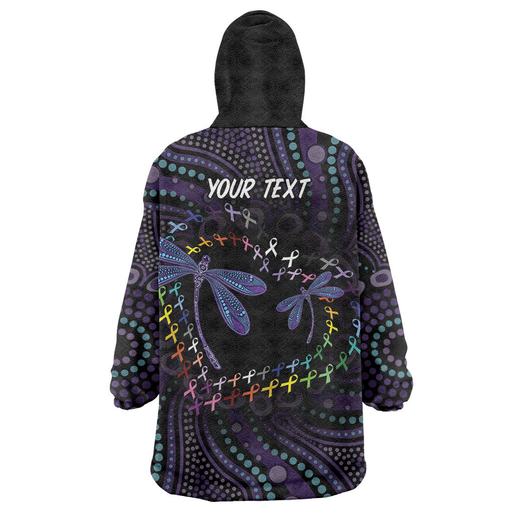 Fight Cancer In All Colors Australia Indigenous Personalized Wearable Blanket Hoodie Dragonflies Aboriginal Art