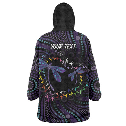 Fight Cancer In All Colors Australia Indigenous Personalized Wearable Blanket Hoodie Dragonflies Aboriginal Art