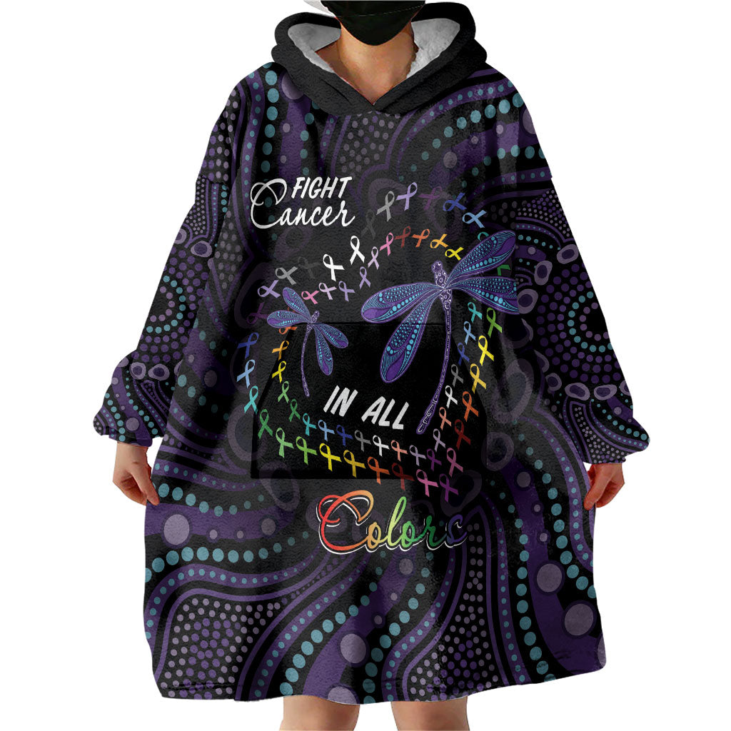 Fight Cancer In All Colors Australia Indigenous Personalized Wearable Blanket Hoodie Dragonflies Aboriginal Art
