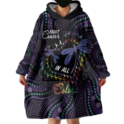 Fight Cancer In All Colors Australia Indigenous Personalized Wearable Blanket Hoodie Dragonflies Aboriginal Art