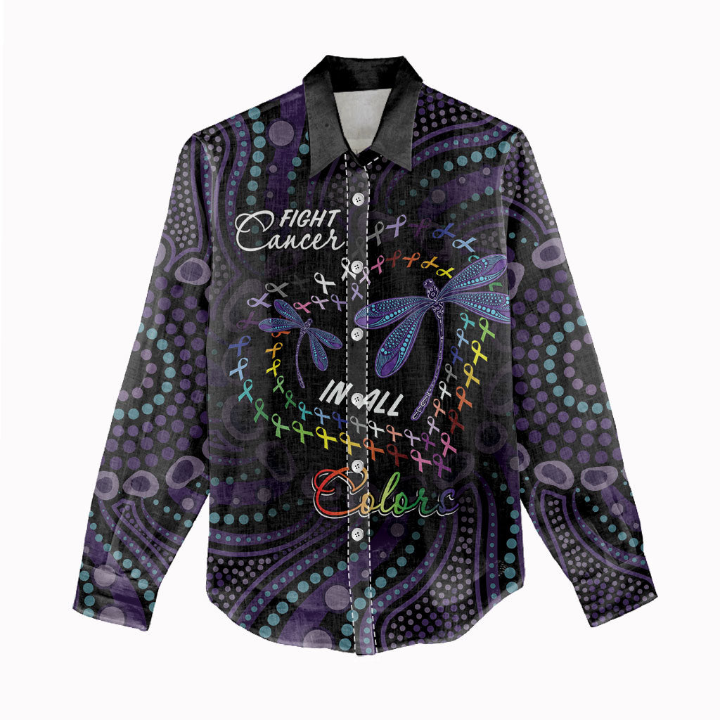 Fight Cancer In All Colors Australia Indigenous Personalized Women Casual Shirt Dragonflies Aboriginal Art