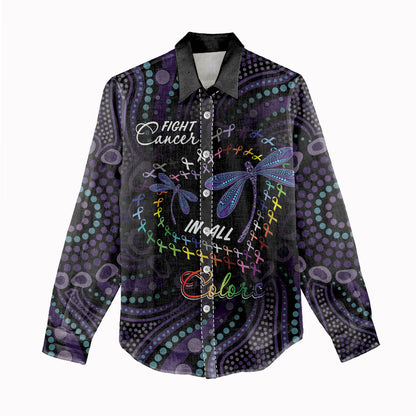 Fight Cancer In All Colors Australia Indigenous Personalized Women Casual Shirt Dragonflies Aboriginal Art