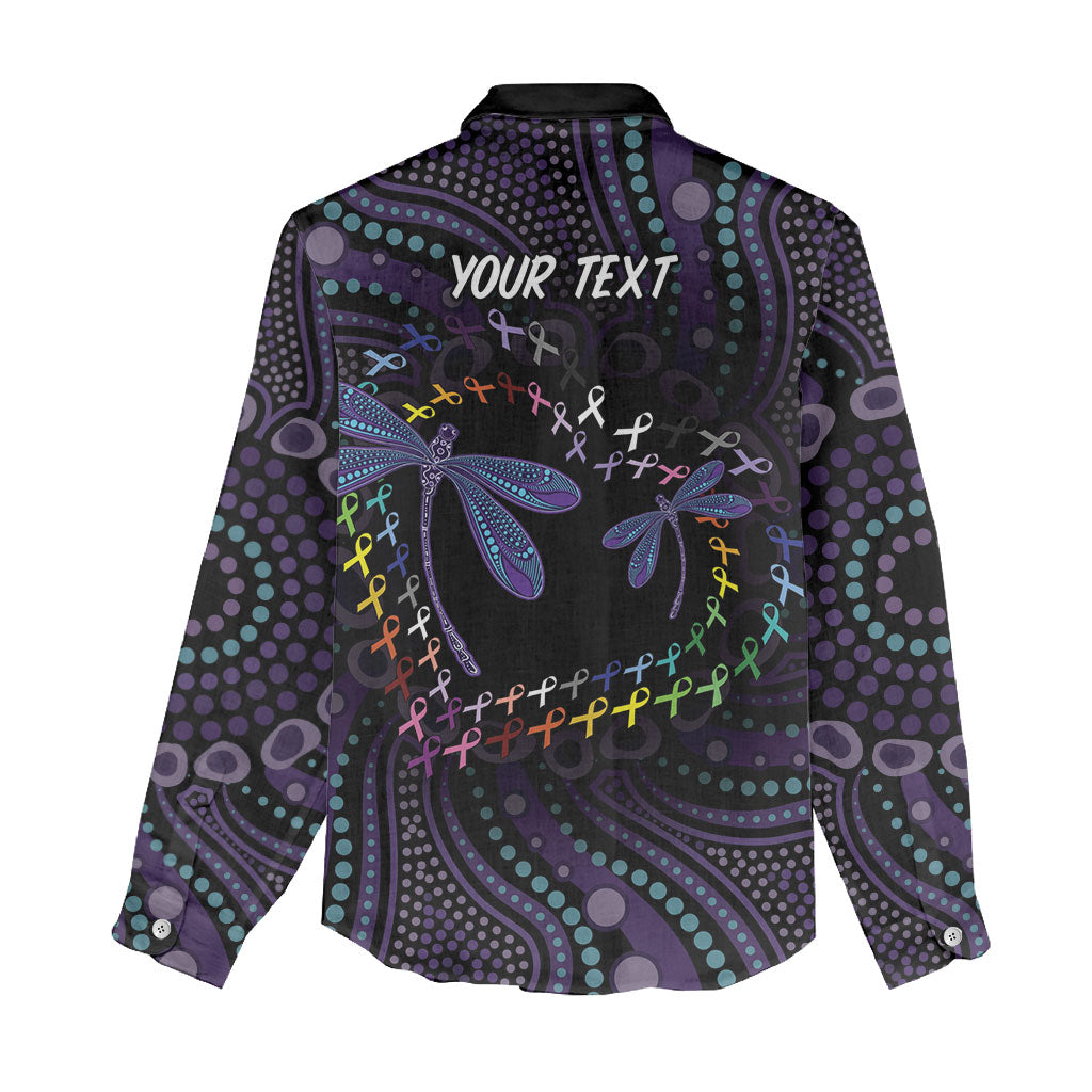 Fight Cancer In All Colors Australia Indigenous Personalized Women Casual Shirt Dragonflies Aboriginal Art