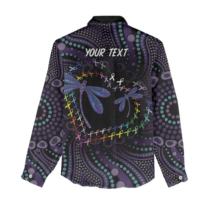 Fight Cancer In All Colors Australia Indigenous Personalized Women Casual Shirt Dragonflies Aboriginal Art