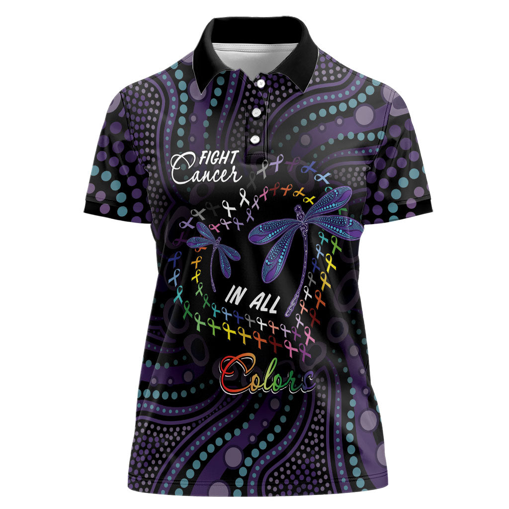 Fight Cancer In All Colors Australia Indigenous Personalized Women Polo Shirt Dragonflies Aboriginal Art