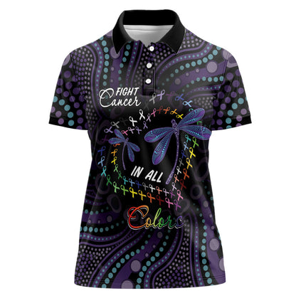 Fight Cancer In All Colors Australia Indigenous Personalized Women Polo Shirt Dragonflies Aboriginal Art
