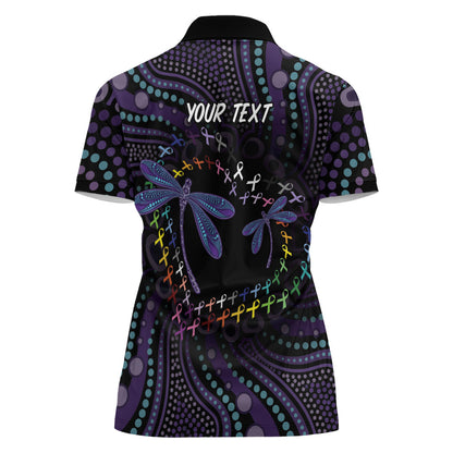 Fight Cancer In All Colors Australia Indigenous Personalized Women Polo Shirt Dragonflies Aboriginal Art