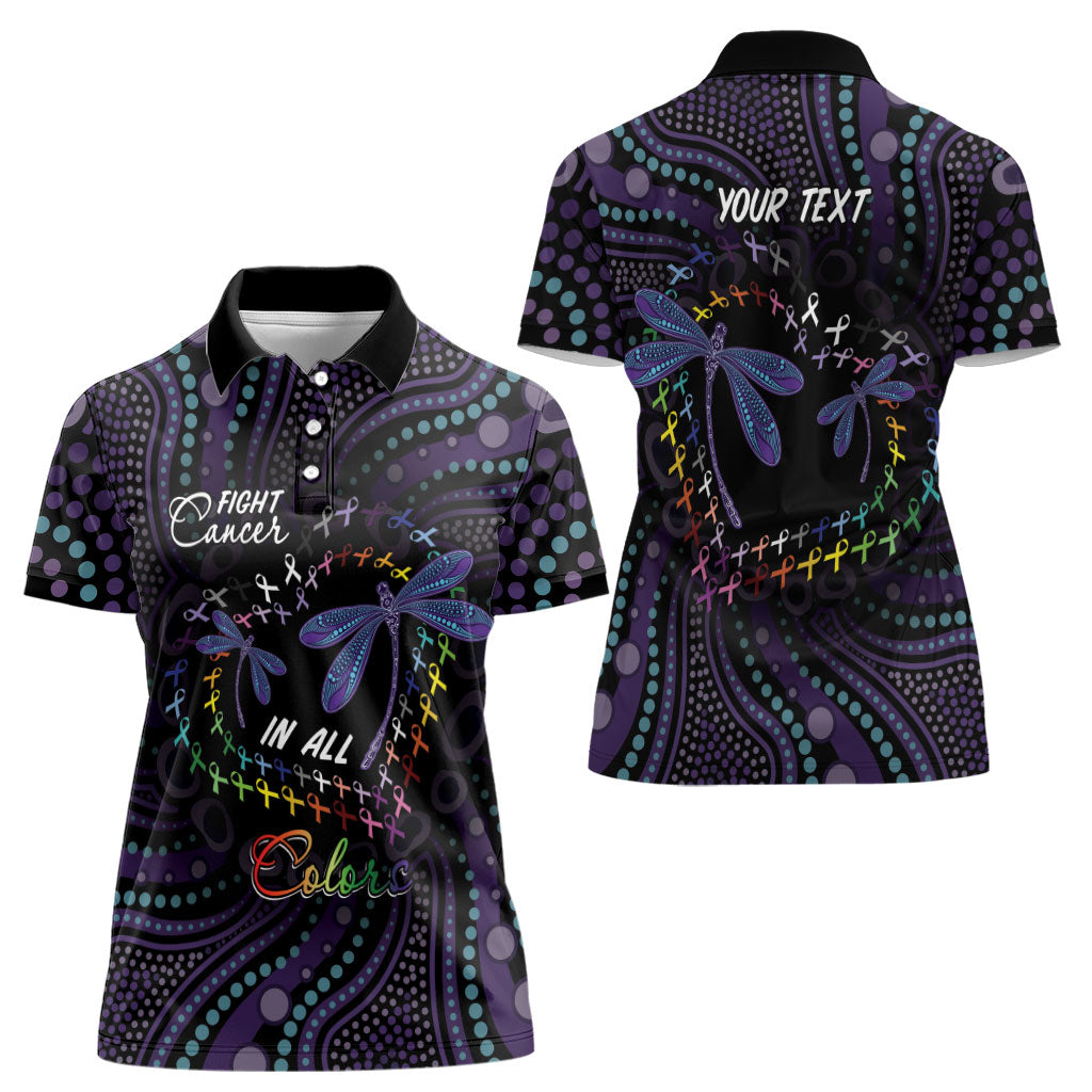 Fight Cancer In All Colors Australia Indigenous Personalized Women Polo Shirt Dragonflies Aboriginal Art