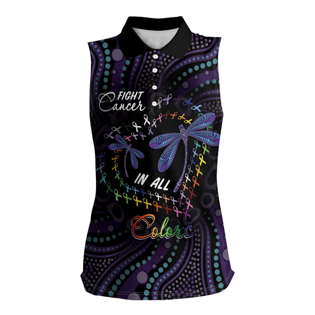 Fight Cancer In All Colors Australia Indigenous Personalized Women Sleeveless Polo Shirt Dragonflies Aboriginal Art