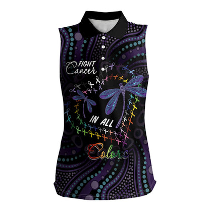 Fight Cancer In All Colors Australia Indigenous Personalized Women Sleeveless Polo Shirt Dragonflies Aboriginal Art