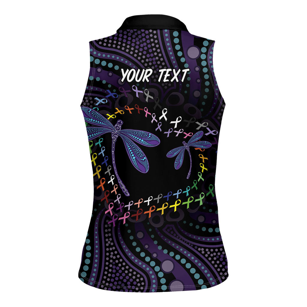 Fight Cancer In All Colors Australia Indigenous Personalized Women Sleeveless Polo Shirt Dragonflies Aboriginal Art