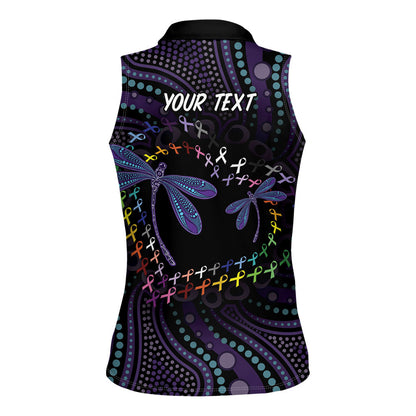 Fight Cancer In All Colors Australia Indigenous Personalized Women Sleeveless Polo Shirt Dragonflies Aboriginal Art