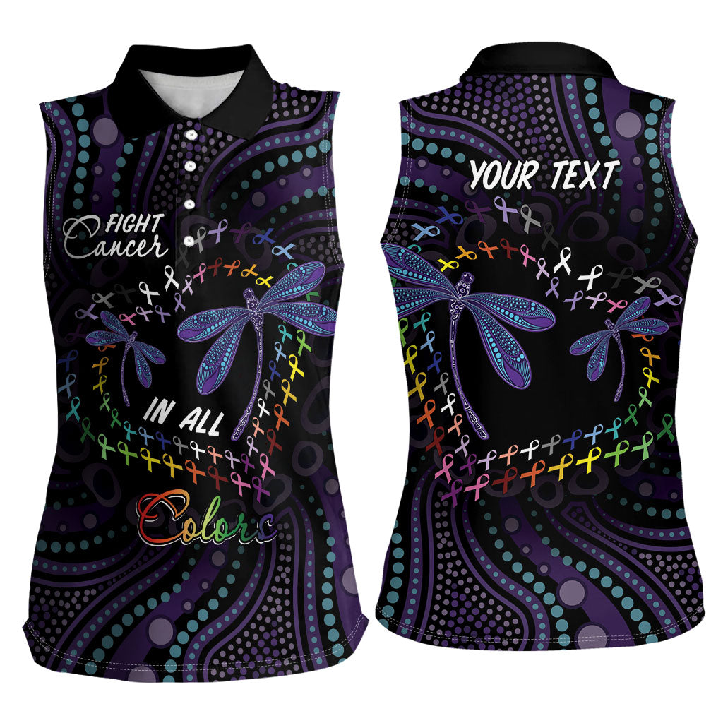 Fight Cancer In All Colors Australia Indigenous Personalized Women Sleeveless Polo Shirt Dragonflies Aboriginal Art