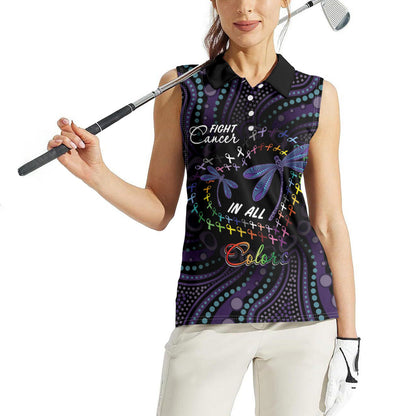 Fight Cancer In All Colors Australia Indigenous Personalized Women Sleeveless Polo Shirt Dragonflies Aboriginal Art
