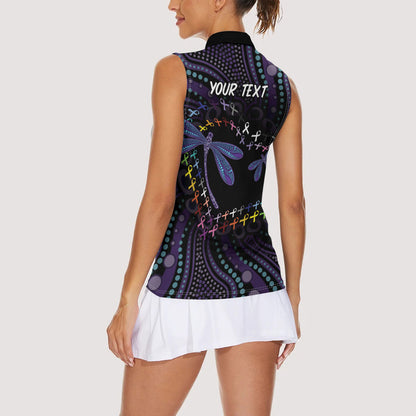 Fight Cancer In All Colors Australia Indigenous Personalized Women Sleeveless Polo Shirt Dragonflies Aboriginal Art