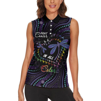 Fight Cancer In All Colors Australia Indigenous Personalized Women Sleeveless Polo Shirt Dragonflies Aboriginal Art