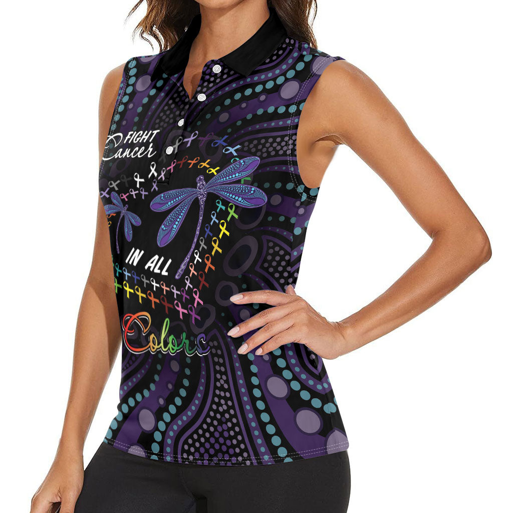 Fight Cancer In All Colors Australia Indigenous Personalized Women Sleeveless Polo Shirt Dragonflies Aboriginal Art