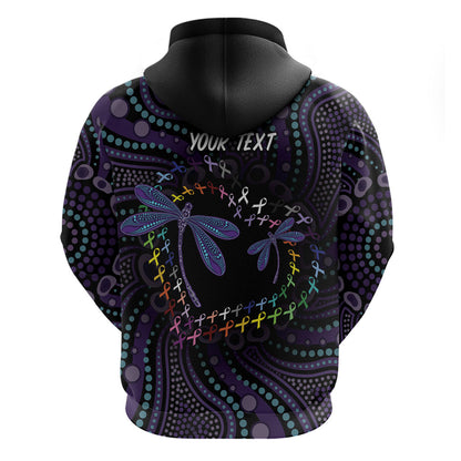 Fight Cancer In All Colors Australia Indigenous Personalized Zip Hoodie Dragonflies Aboriginal Art