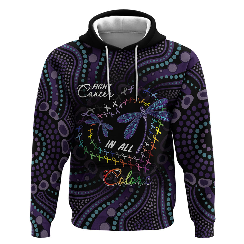 Fight Cancer In All Colors Australia Indigenous Personalized Zip Hoodie Dragonflies Aboriginal Art