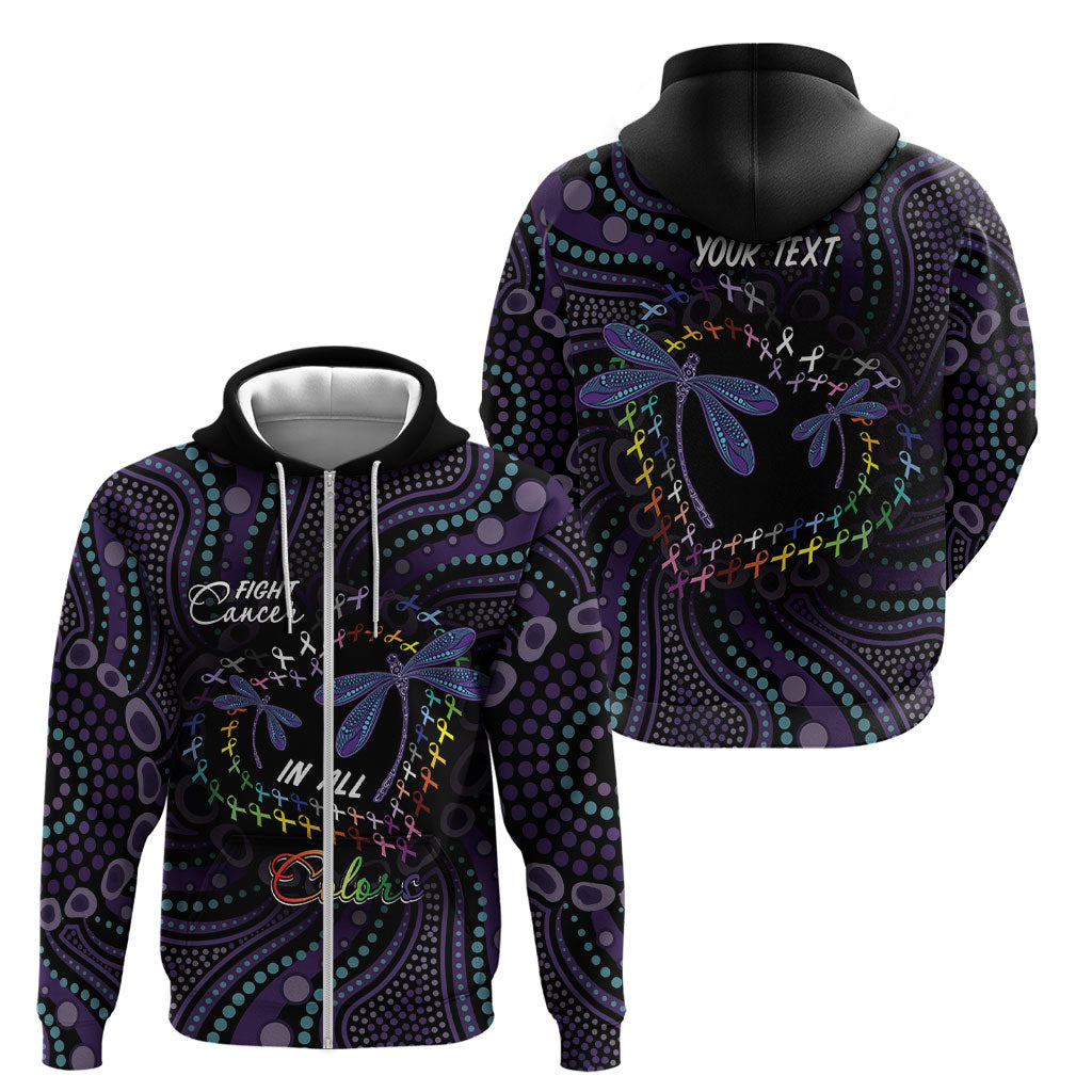Fight Cancer In All Colors Australia Indigenous Personalized Zip Hoodie Dragonflies Aboriginal Art