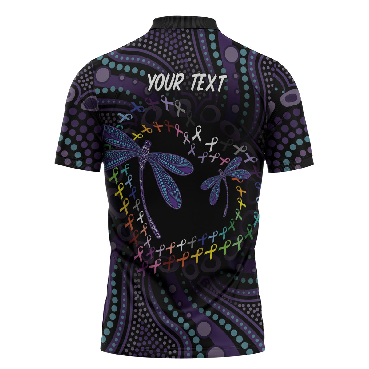 Fight Cancer In All Colors Australia Indigenous Personalized Zipper Polo Shirt Dragonflies Aboriginal Art