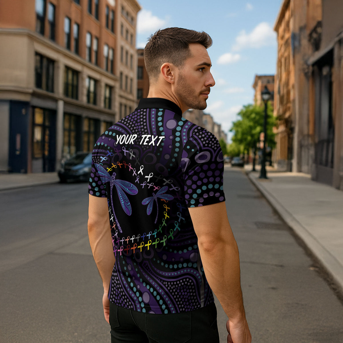 Fight Cancer In All Colors Australia Indigenous Personalized Zipper Polo Shirt Dragonflies Aboriginal Art