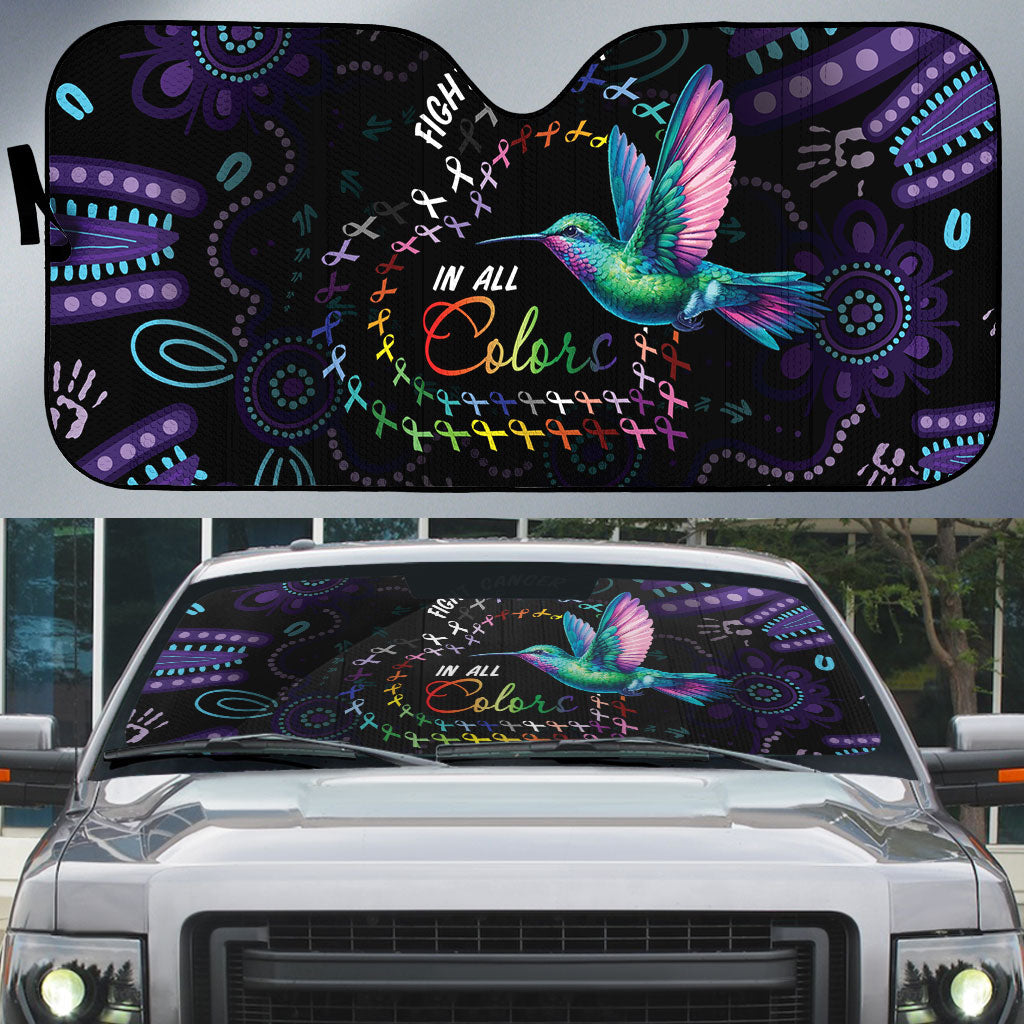 Australia Indigenous Aboriginal Arts Auto Sun Shade Hummingbird - Fight Cancer In All Colors