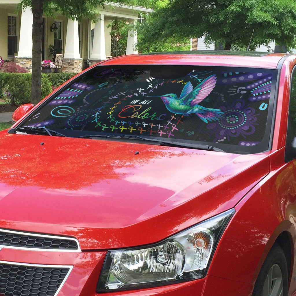 Australia Indigenous Aboriginal Arts Auto Sun Shade Hummingbird - Fight Cancer In All Colors