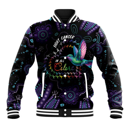Personalized Australia Indigenous Aboriginal Arts Baseball Jacket Hummingbird - Fight Cancer In All Colors