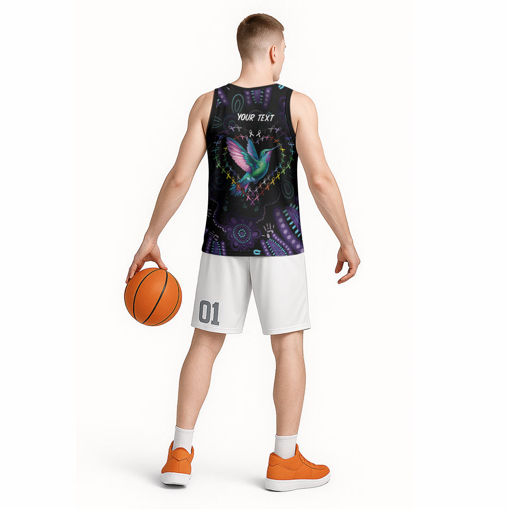 Personalized Australia Indigenous Aboriginal Arts Basketball Jersey Hummingbird - Fight Cancer In All Colors