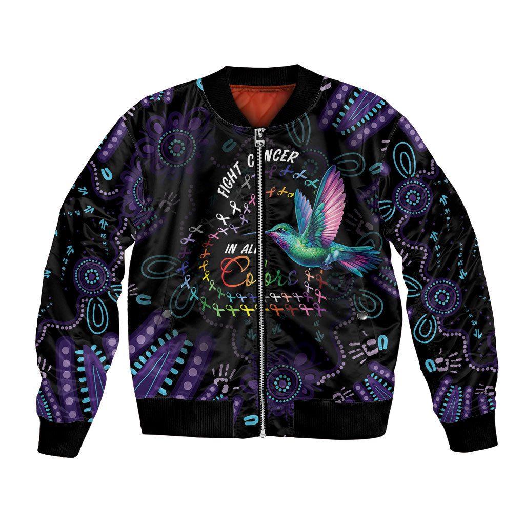 Personalized Australia Indigenous Aboriginal Arts Bomber Jacket Hummingbird - Fight Cancer In All Colors