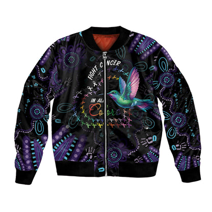Personalized Australia Indigenous Aboriginal Arts Bomber Jacket Hummingbird - Fight Cancer In All Colors