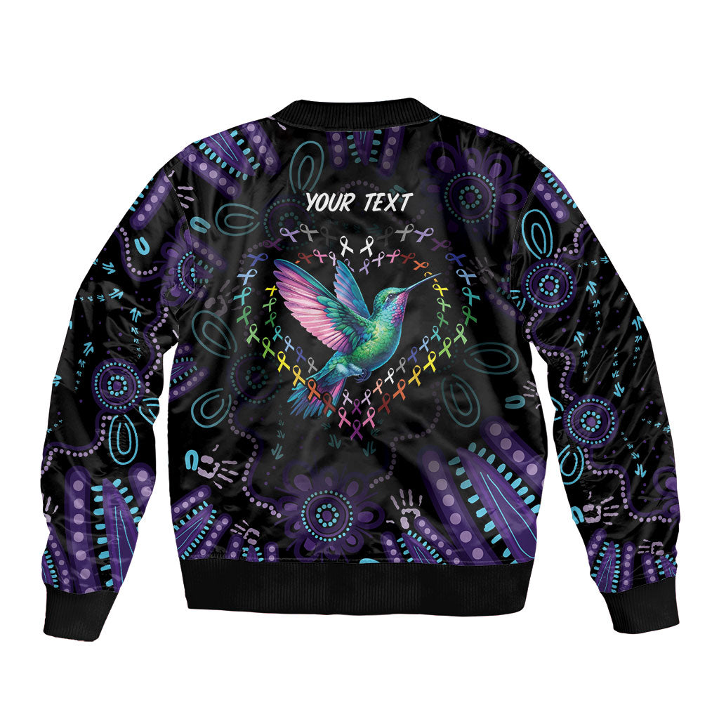 Personalized Australia Indigenous Aboriginal Arts Bomber Jacket Hummingbird - Fight Cancer In All Colors