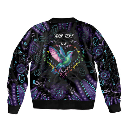 Personalized Australia Indigenous Aboriginal Arts Bomber Jacket Hummingbird - Fight Cancer In All Colors