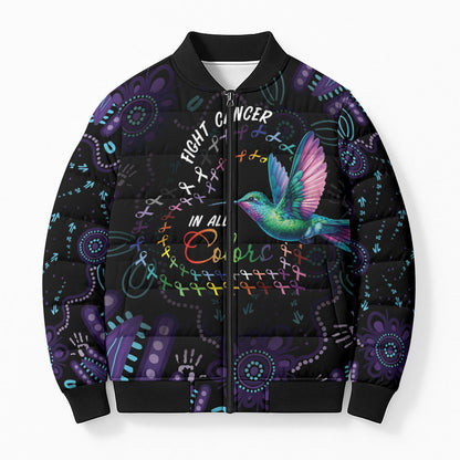 Personalized Australia Indigenous Aboriginal Arts Bomber Puffer Jacket Hummingbird - Fight Cancer In All Colors