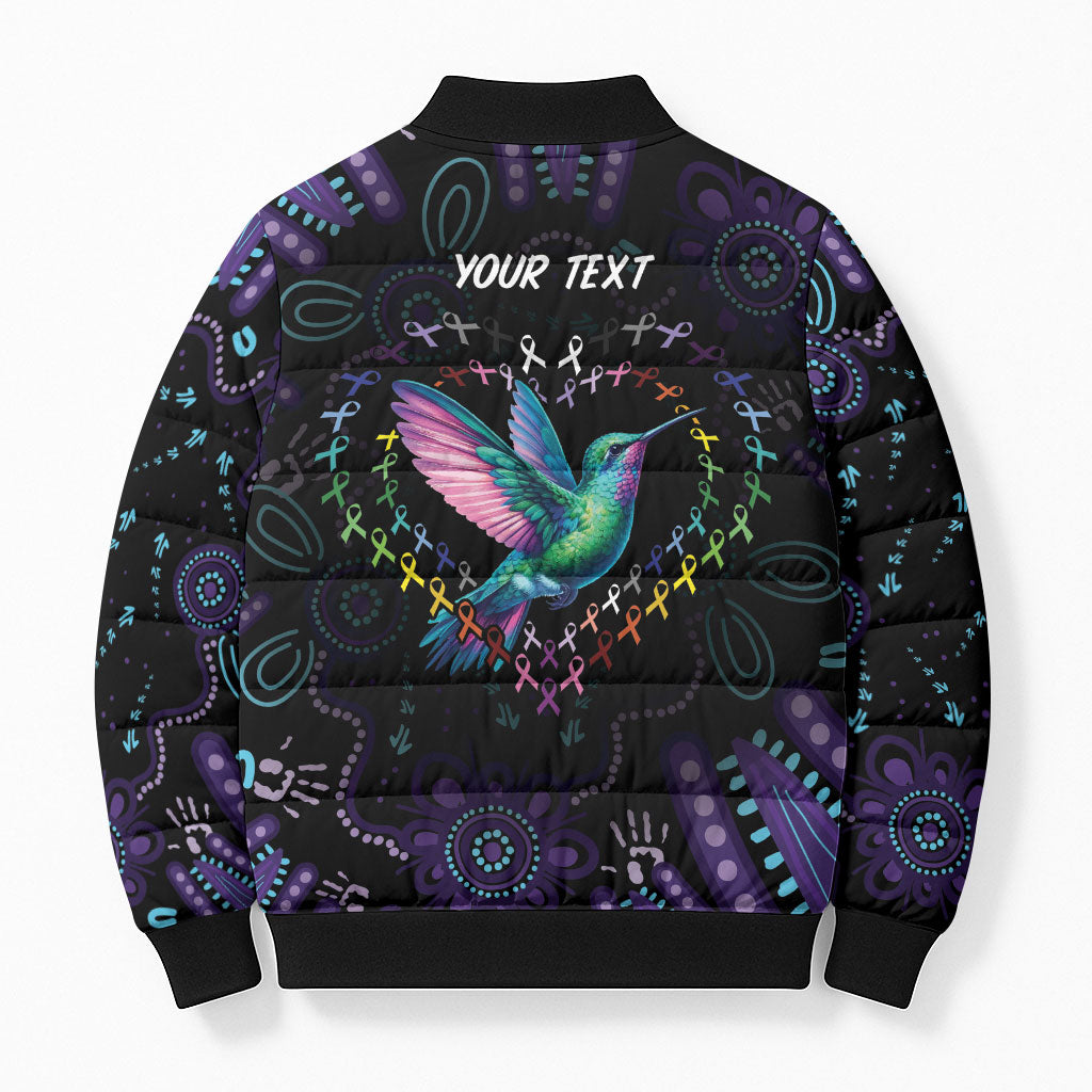 Personalized Australia Indigenous Aboriginal Arts Bomber Puffer Jacket Hummingbird - Fight Cancer In All Colors