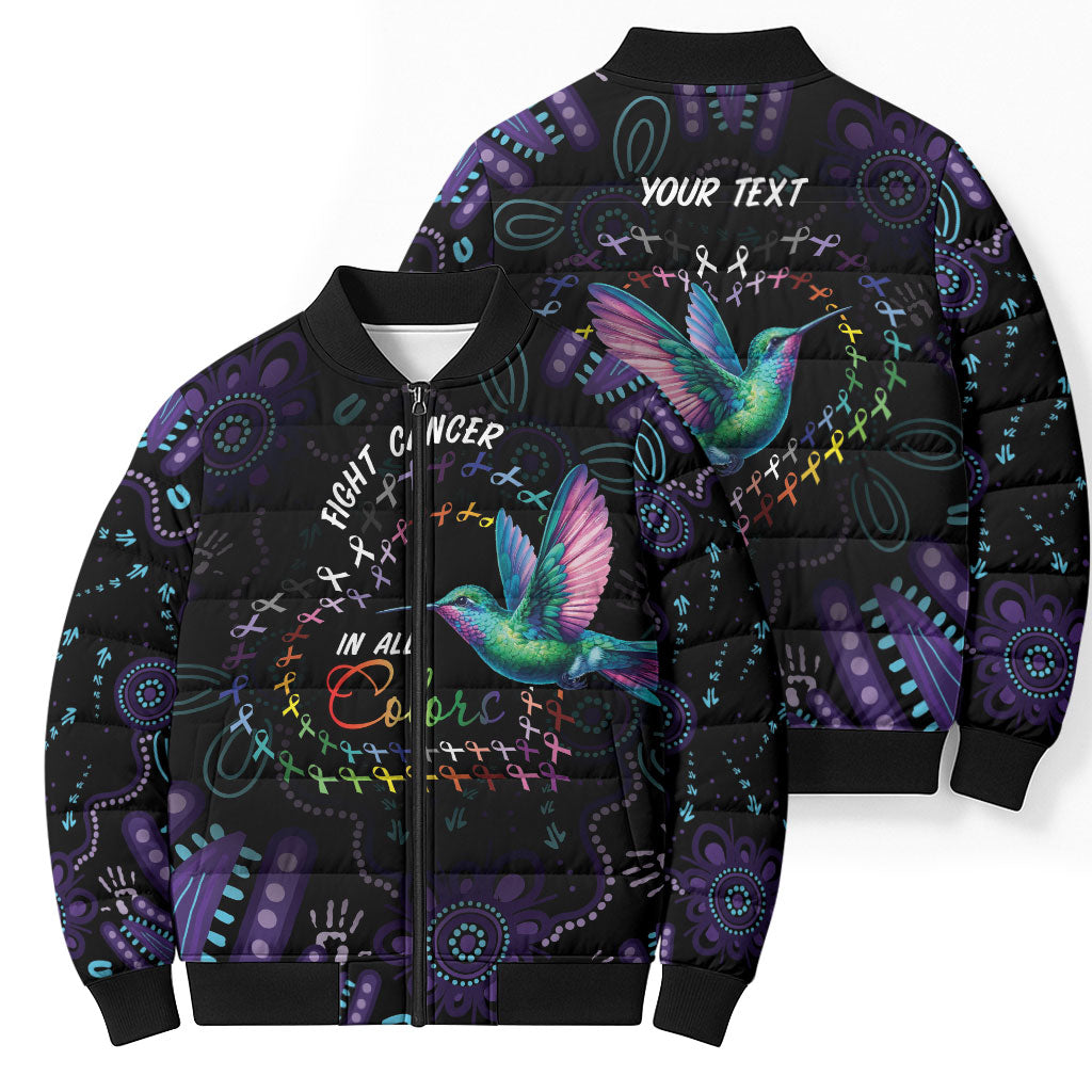 Personalized Australia Indigenous Aboriginal Arts Bomber Puffer Jacket Hummingbird - Fight Cancer In All Colors