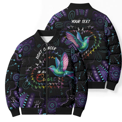 Personalized Australia Indigenous Aboriginal Arts Bomber Puffer Jacket Hummingbird - Fight Cancer In All Colors