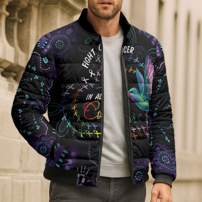 Personalized Australia Indigenous Aboriginal Arts Bomber Puffer Jacket Hummingbird - Fight Cancer In All Colors