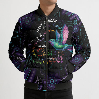 Personalized Australia Indigenous Aboriginal Arts Bomber Puffer Jacket Hummingbird - Fight Cancer In All Colors