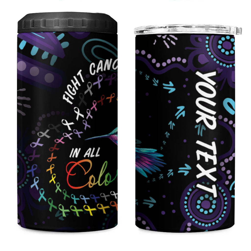 Personalized Australia Indigenous Aboriginal Arts 4 in 1 Can Cooler Tumbler Hummingbird - Fight Cancer In All Colors